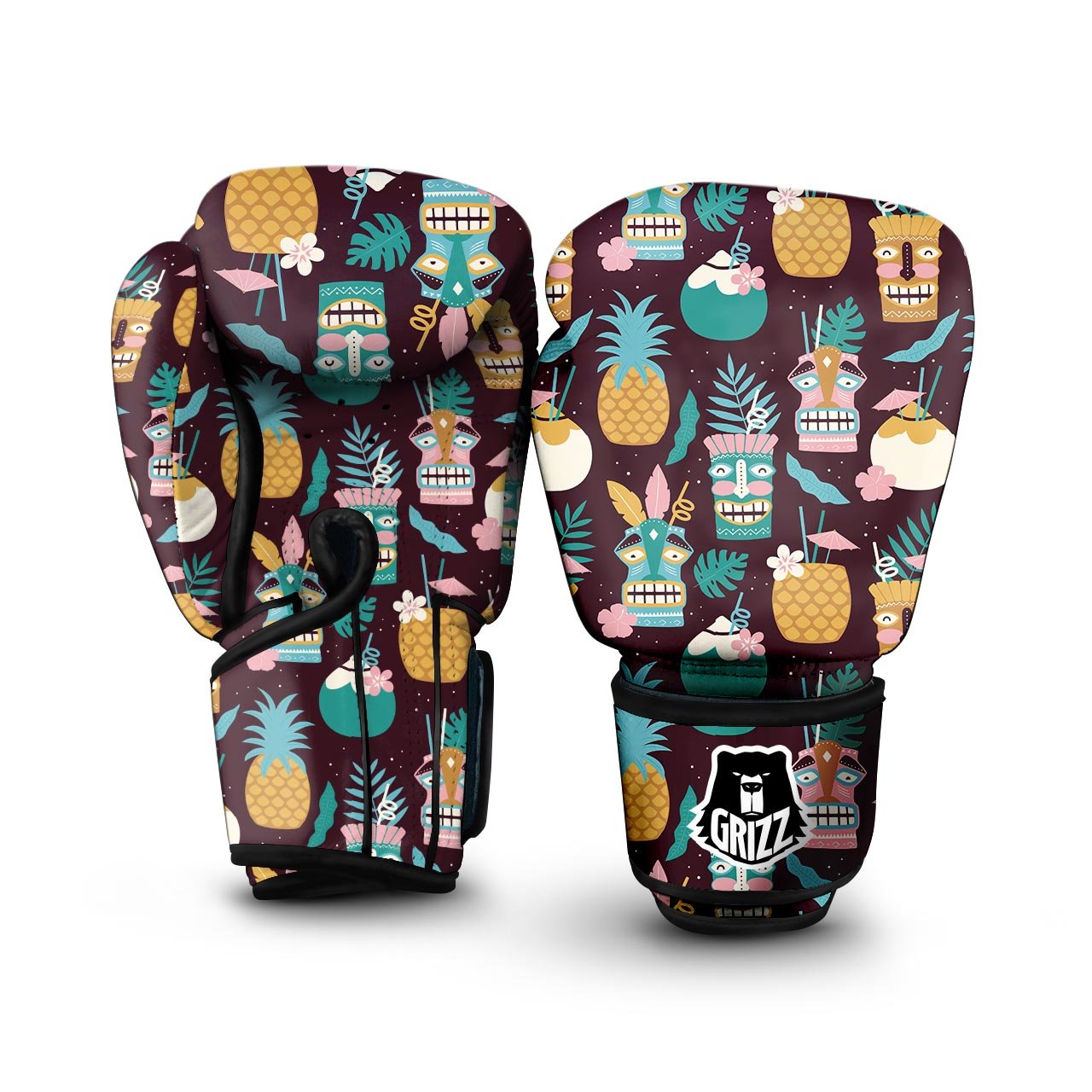 Luau Tiki Print Pattern Boxing Gloves-grizzshop