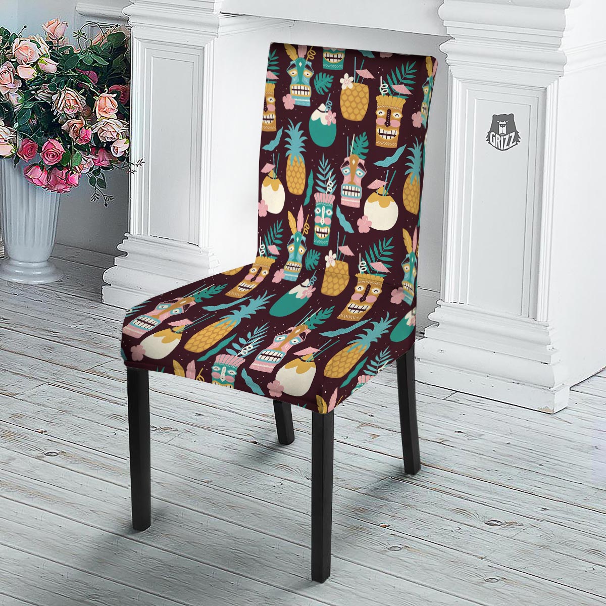 Luau Tiki Print Pattern Dining Chair Slipcover-grizzshop