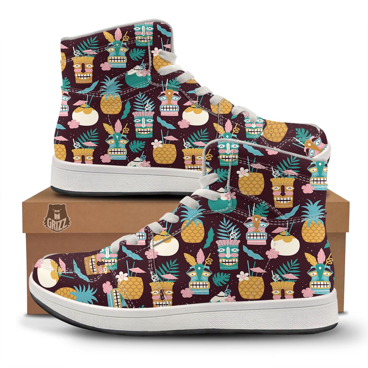 Luau Tiki Print Pattern High Top Sneakers-grizzshop