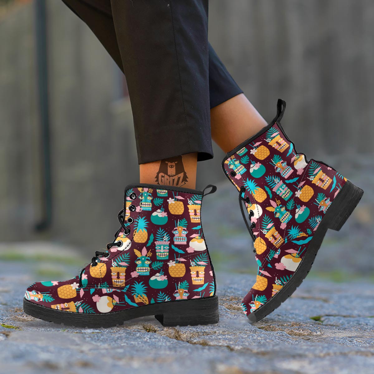 Luau Tiki Print Pattern Leather Boots-grizzshop