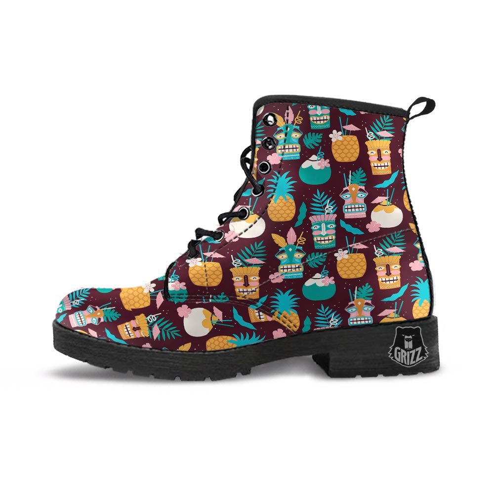 Luau Tiki Print Pattern Leather Boots-grizzshop