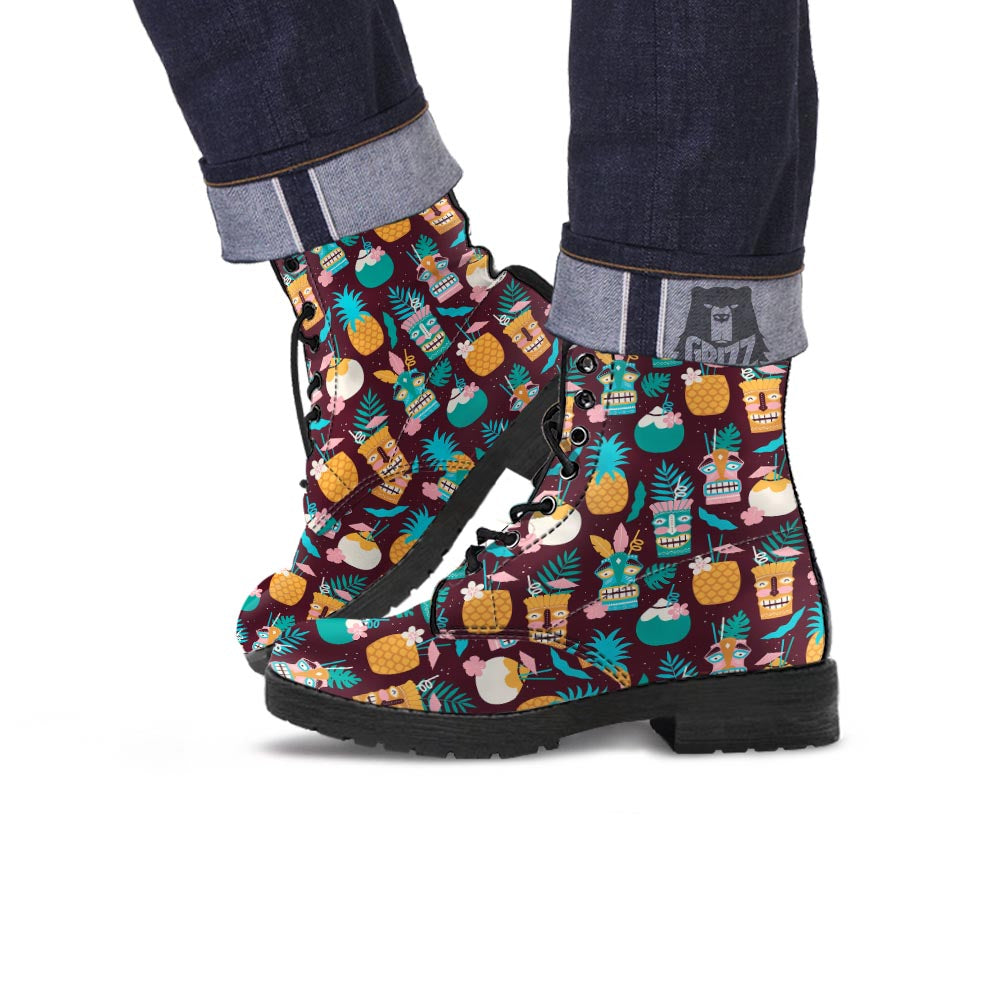 Luau Tiki Print Pattern Leather Boots-grizzshop