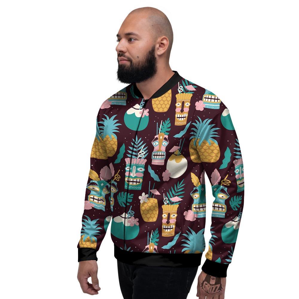 Luau Tiki Print Pattern Men's Bomber Jacket-grizzshop