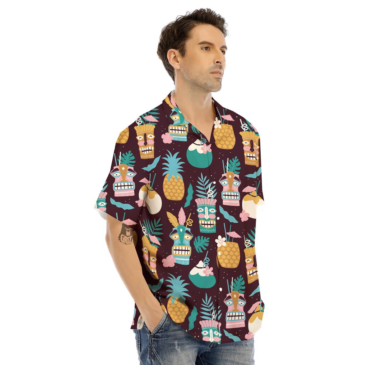Luau Tiki Print Pattern Men's Hawaiian Shirt-grizzshop