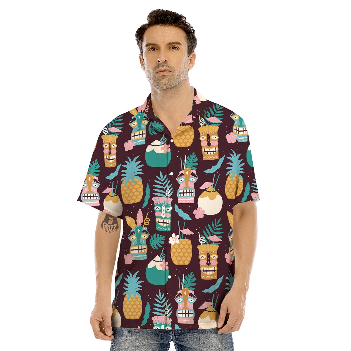 Luau Tiki Print Pattern Men's Hawaiian Shirt-grizzshop