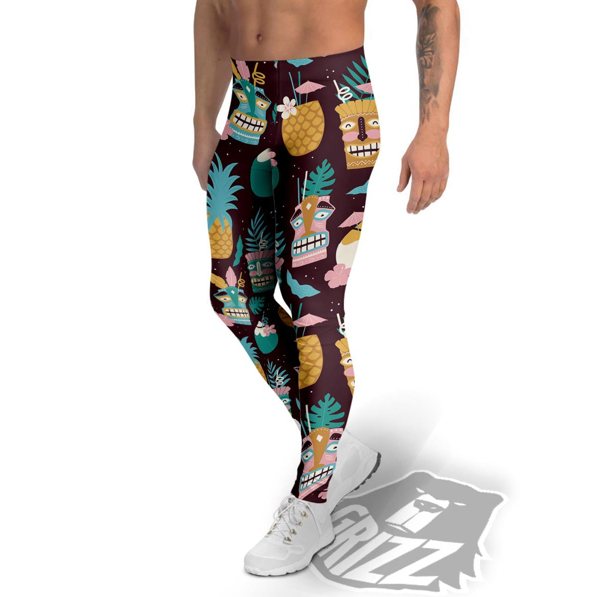Luau Tiki Print Pattern Men's Leggings-grizzshop