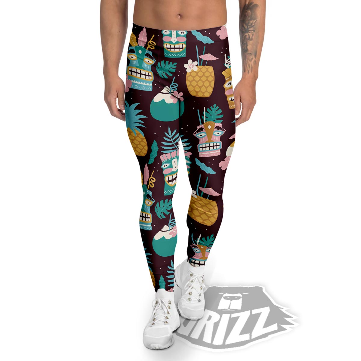Luau Tiki Print Pattern Men's Leggings-grizzshop