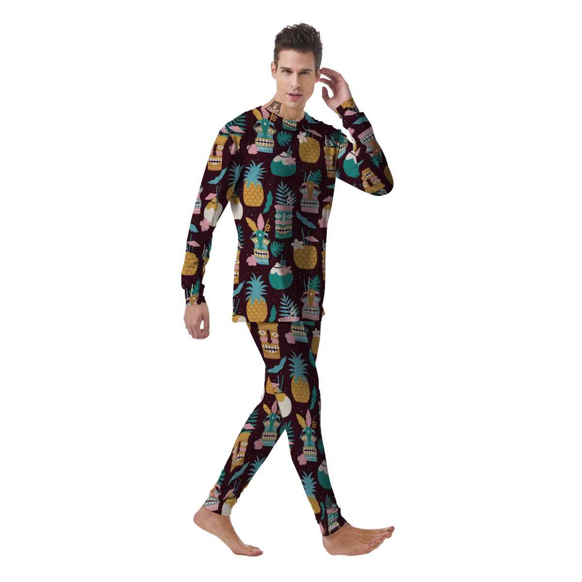 Luau Tiki Print Pattern Men's Pajamas-grizzshop