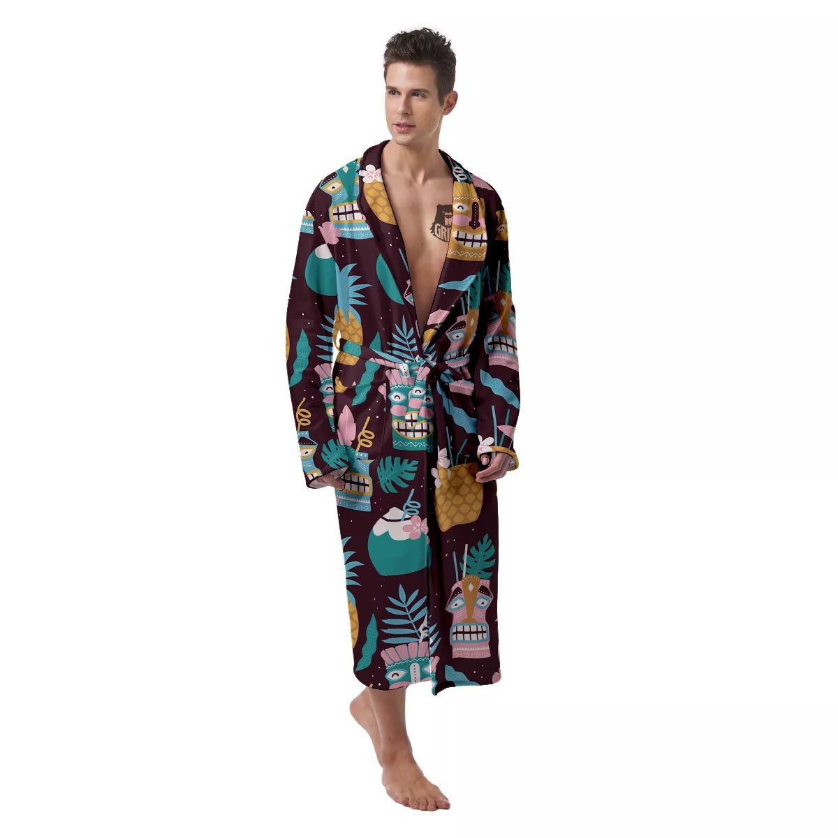Luau Tiki Print Pattern Men's Robe-grizzshop