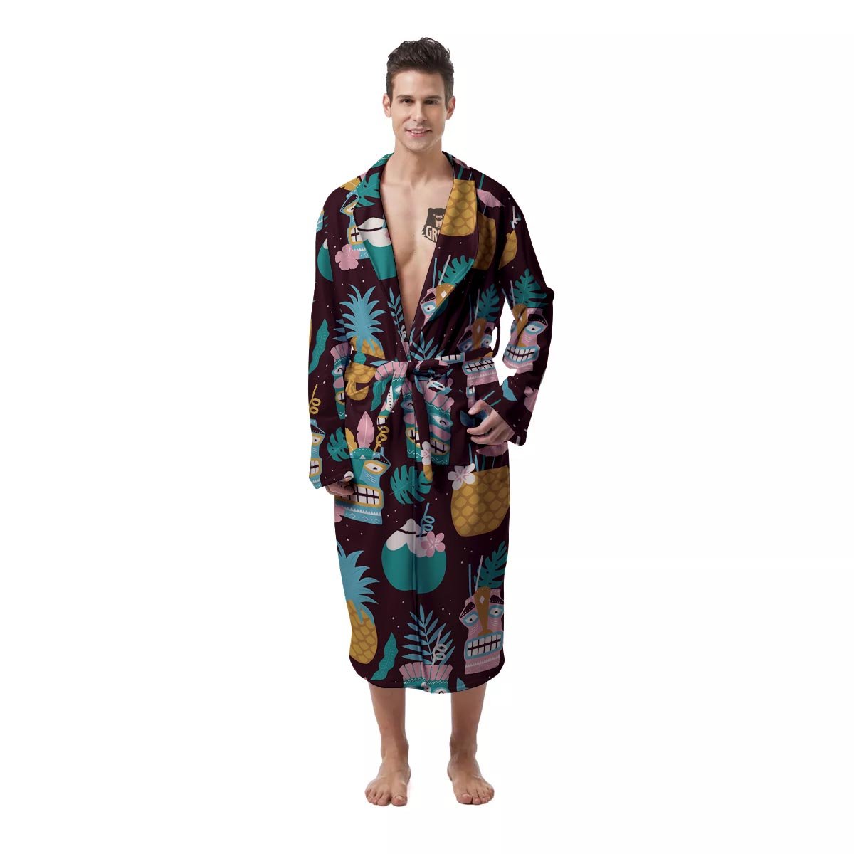 Luau Tiki Print Pattern Men's Robe-grizzshop
