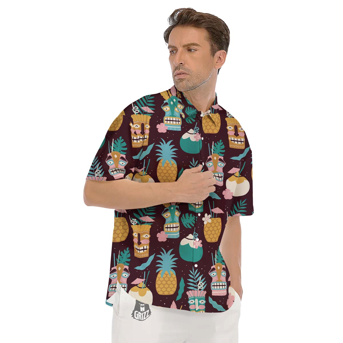 Luau Tiki Print Pattern Men's Short Sleeve Shirts-grizzshop