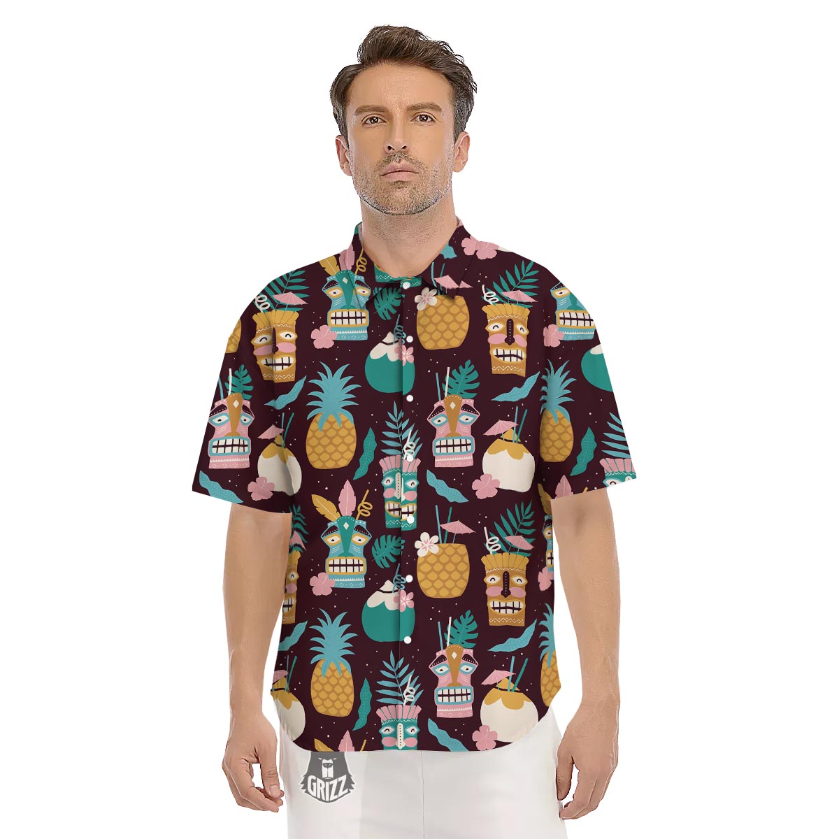 Luau Tiki Print Pattern Men's Short Sleeve Shirts-grizzshop