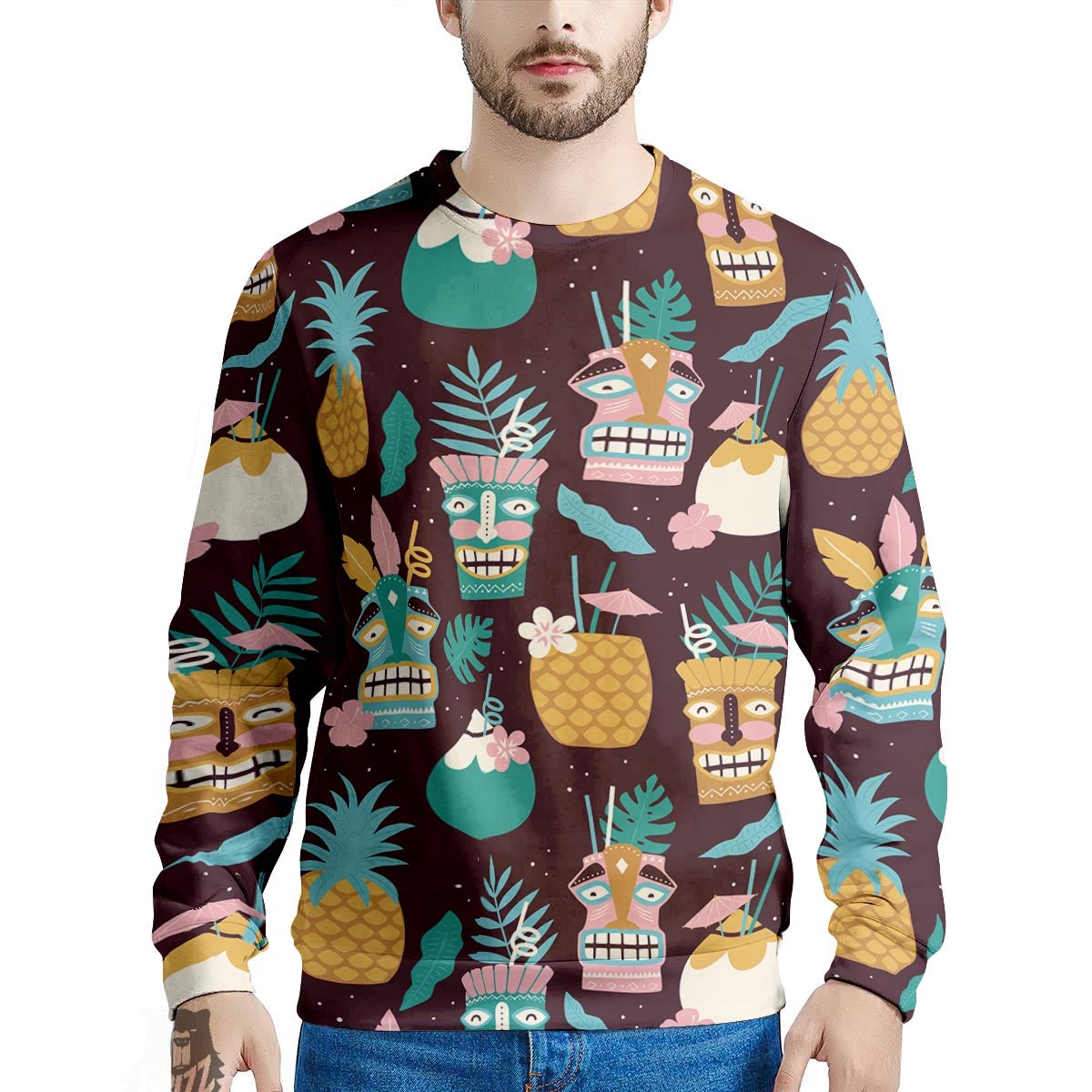 Luau Tiki Print Pattern Men's Sweatshirt-grizzshop