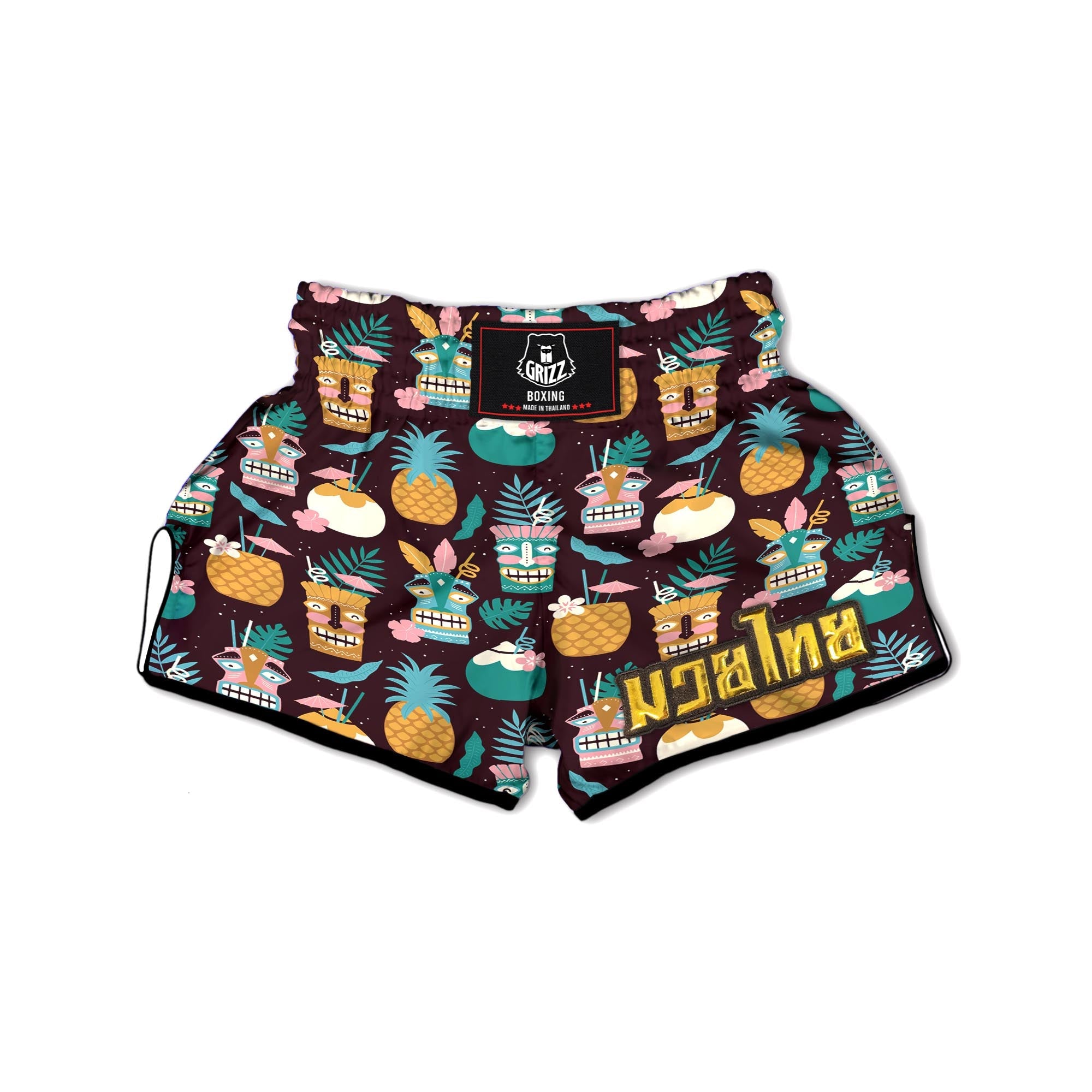 Luau Tiki Print Pattern Muay Thai Boxing Shorts-grizzshop