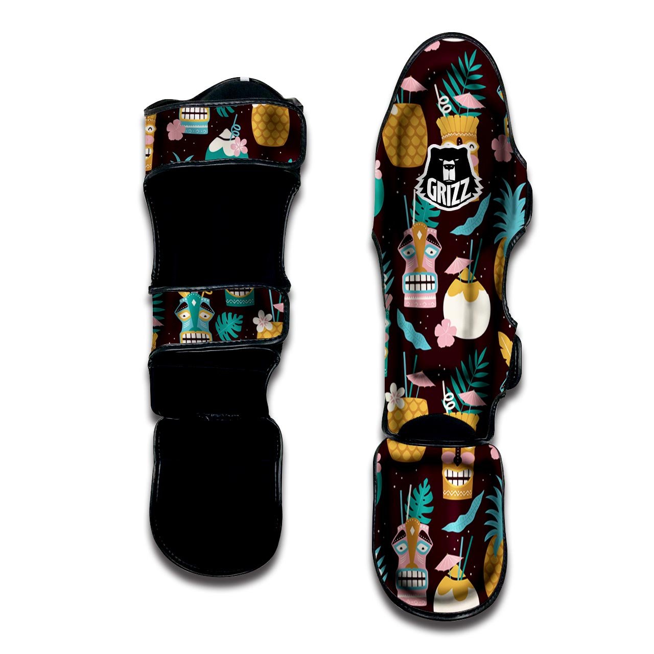 Luau Tiki Print Pattern Muay Thai Shin Guards-grizzshop