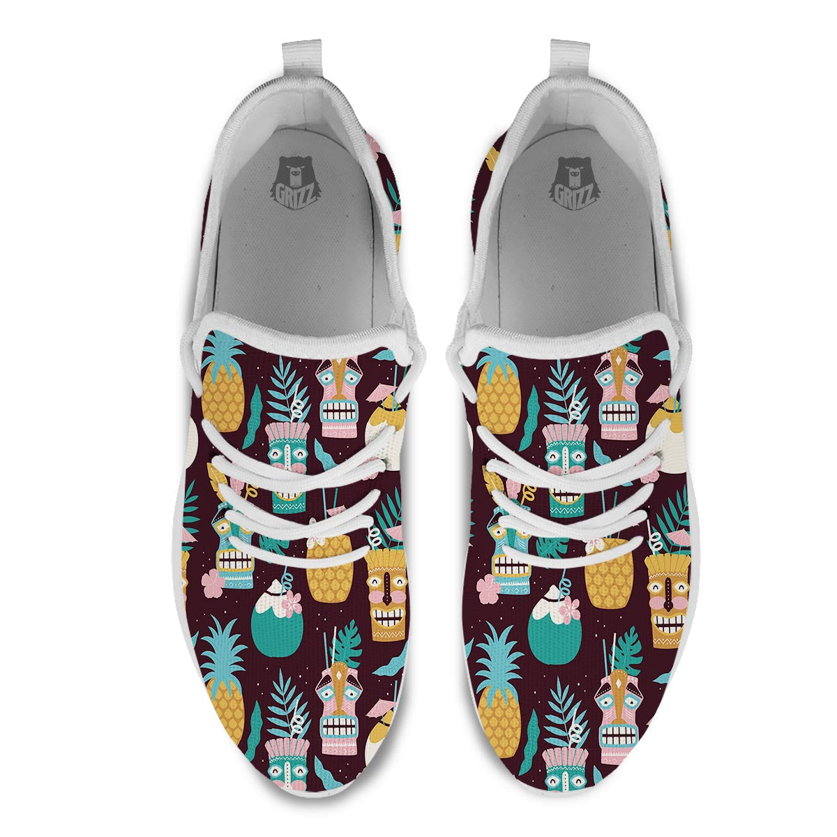 Luau Tiki Print Pattern White Athletic Shoes-grizzshop