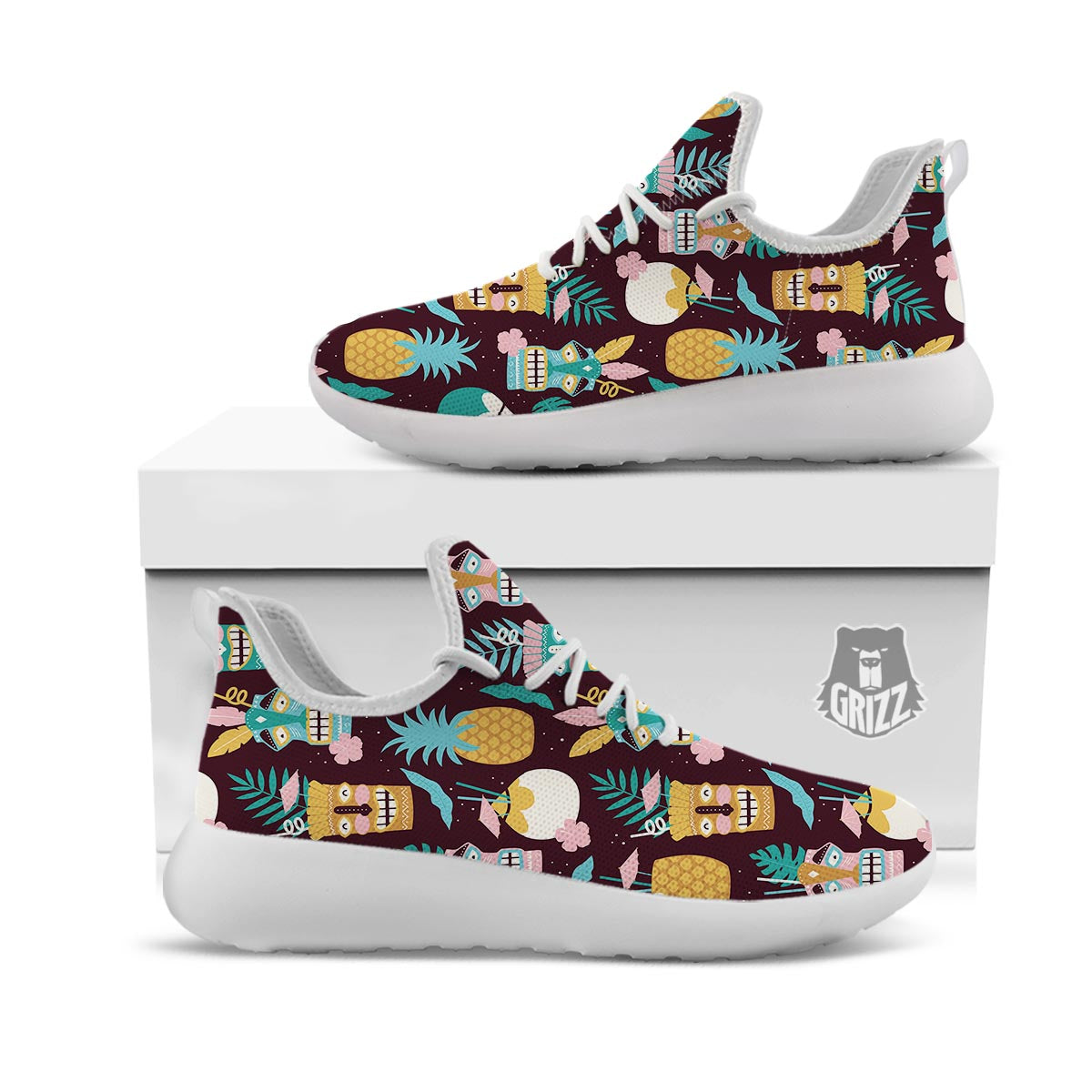 Luau Tiki Print Pattern White Athletic Shoes-grizzshop