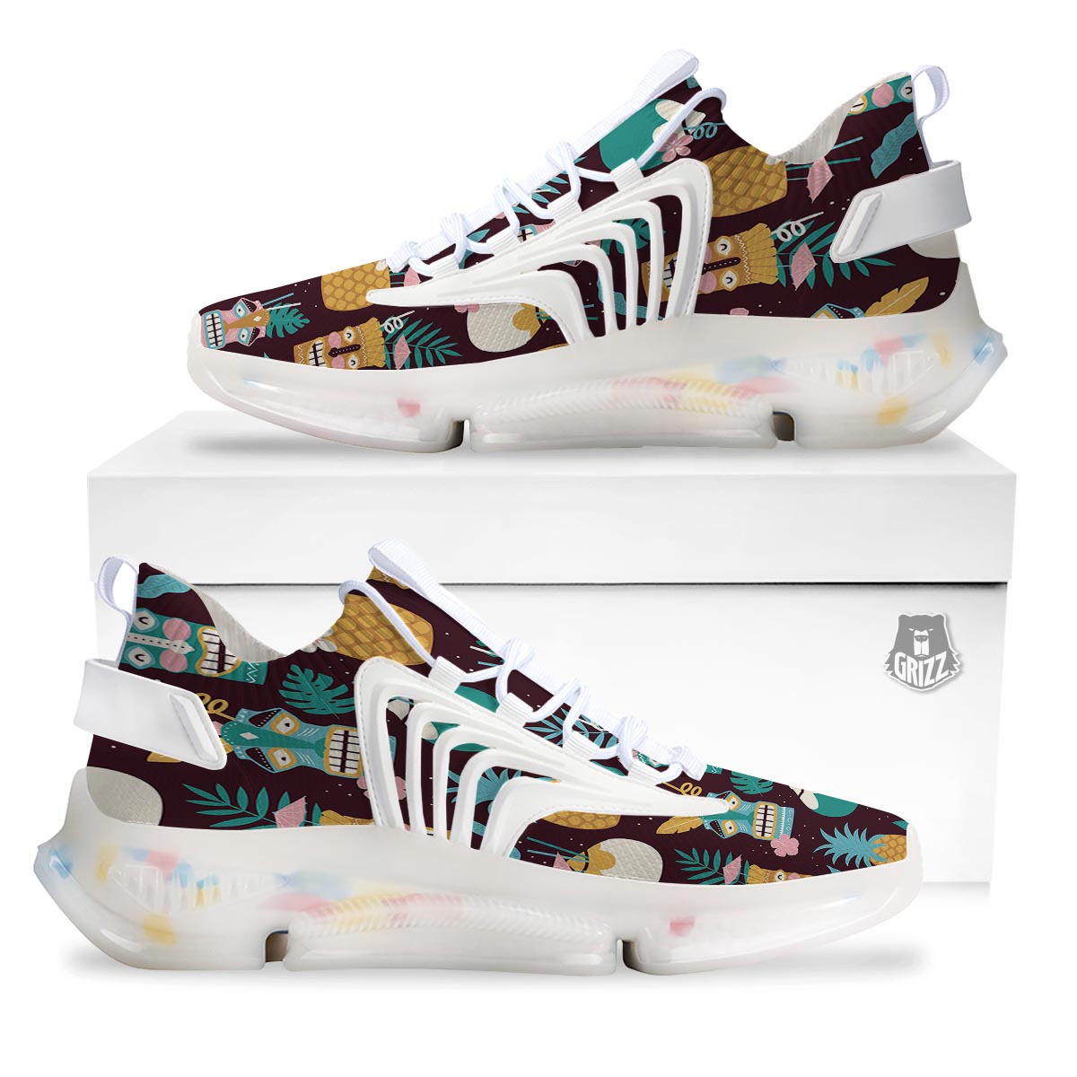 Luau Tiki Print Pattern White Gym Shoes-grizzshop