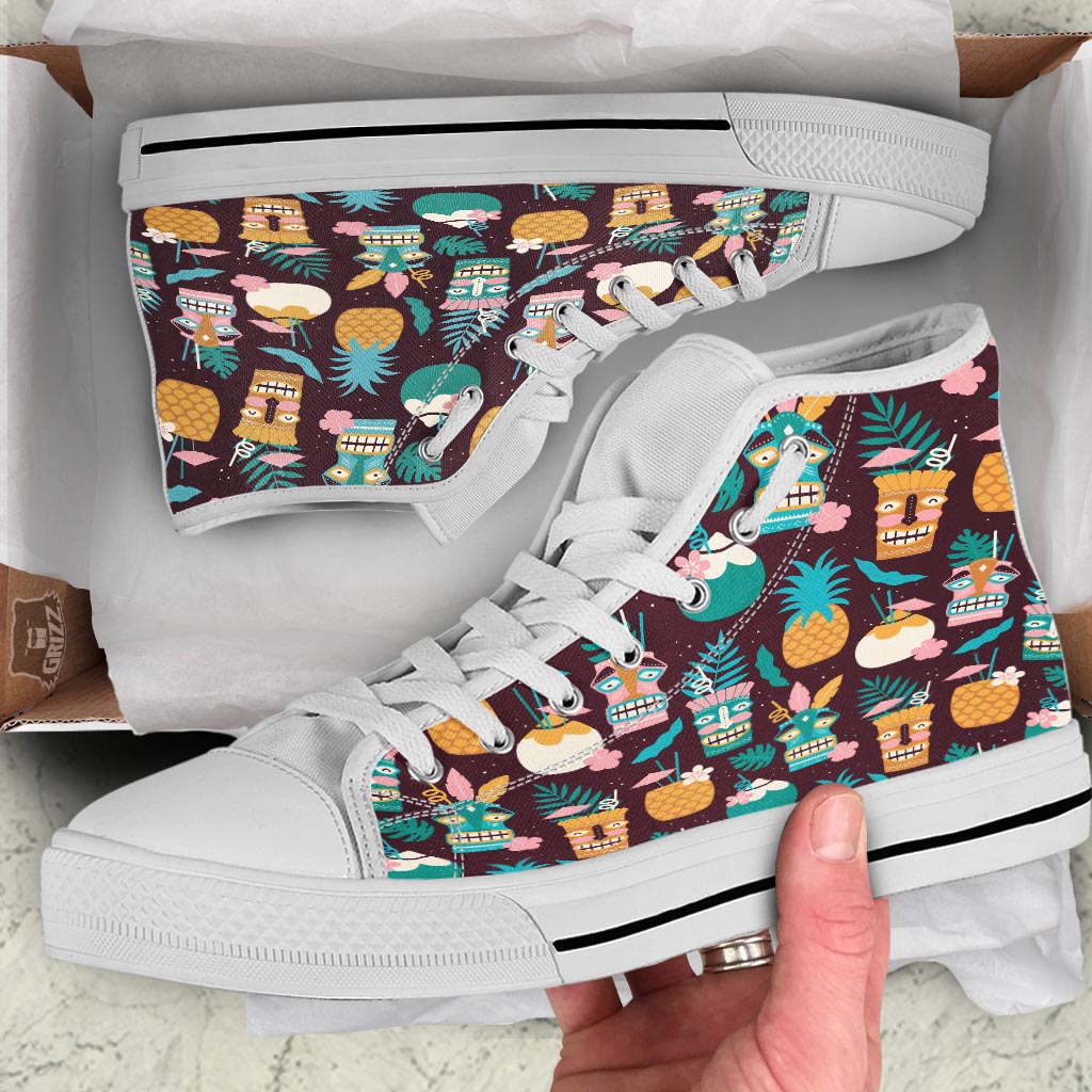 Luau Tiki Print Pattern White High Top Shoes-grizzshop