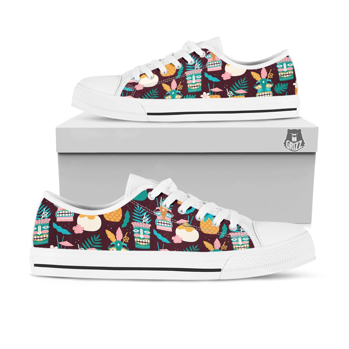Luau Tiki Print Pattern White Low Top Shoes-grizzshop