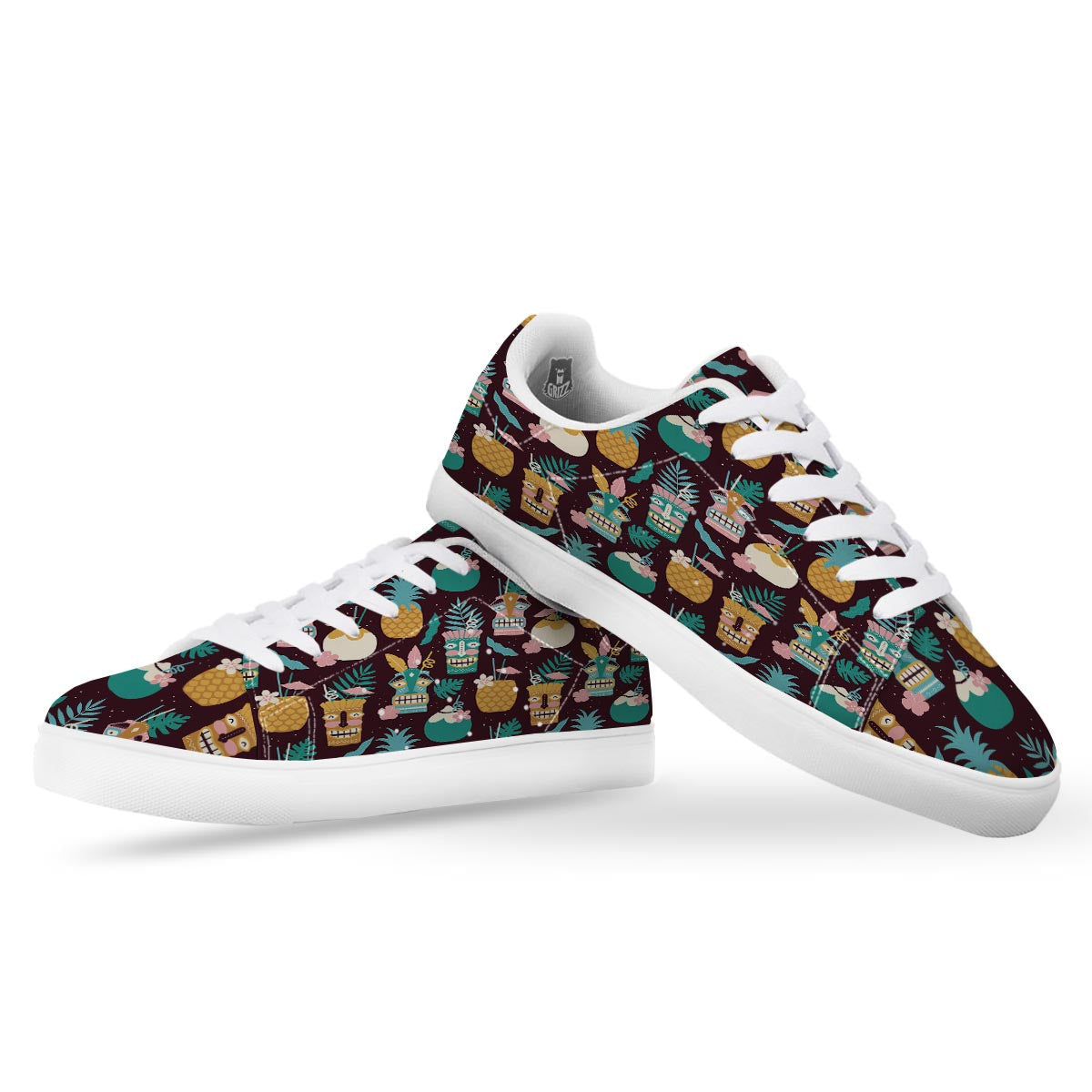 Luau Tiki Print Pattern White Low Top Sneakers-grizzshop