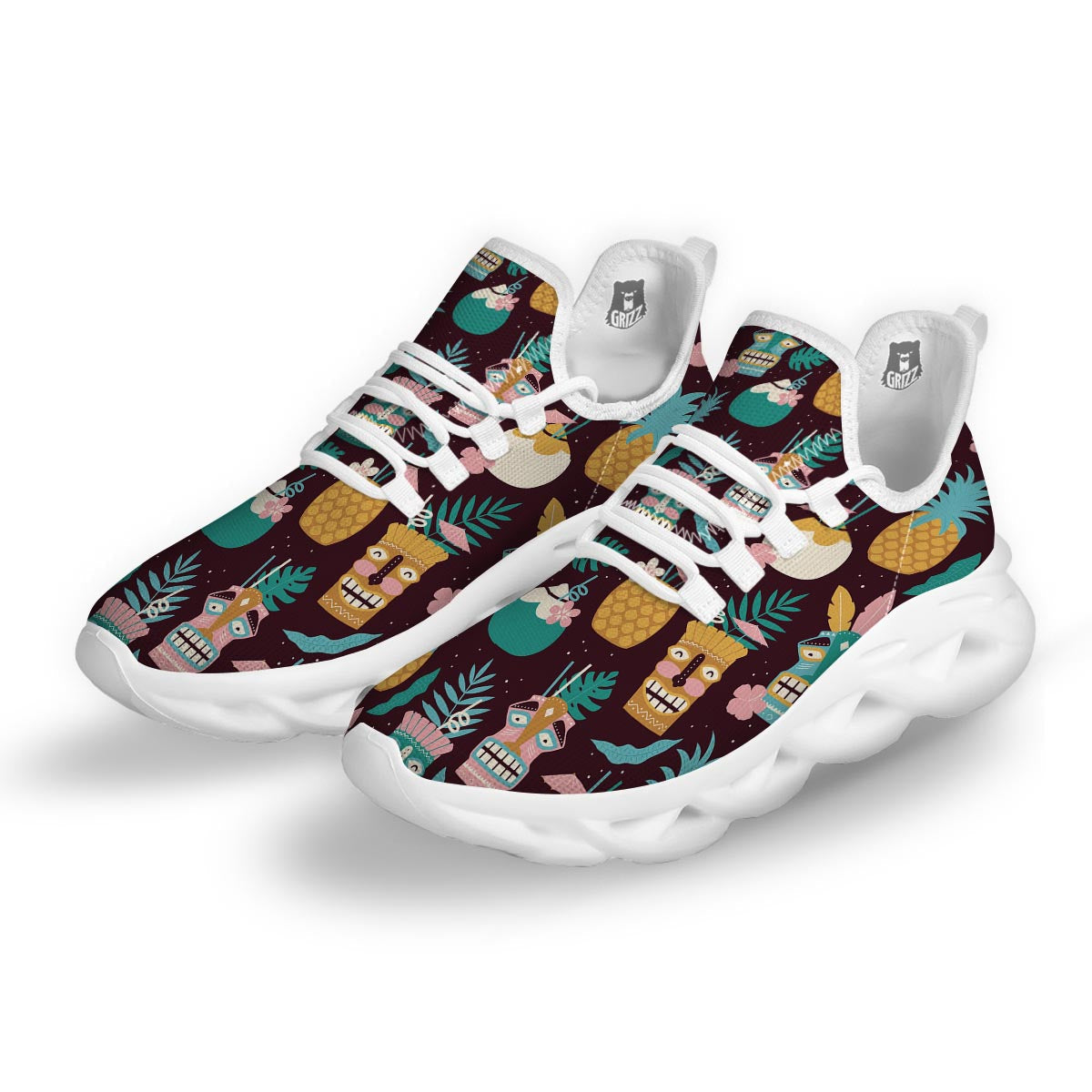 Luau Tiki Print Pattern White Running Shoes-grizzshop