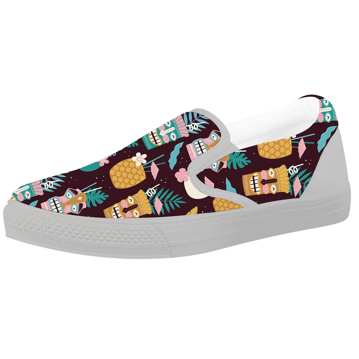 Luau Tiki Print Pattern White Slip On Shoes-grizzshop