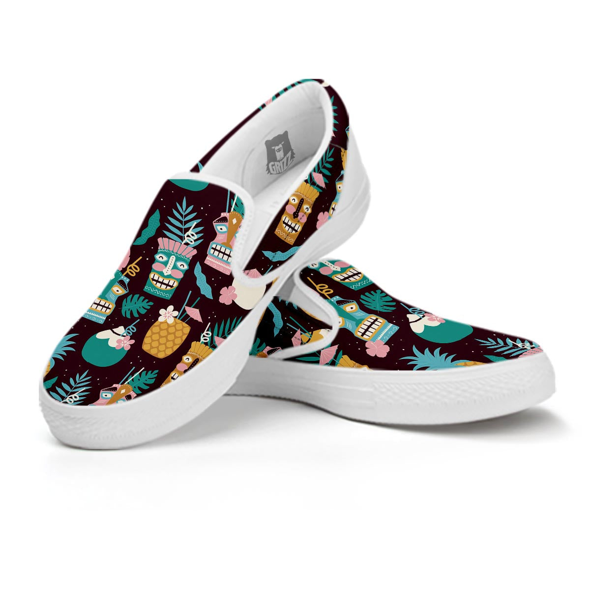 Luau Tiki Print Pattern White Slip On Shoes-grizzshop