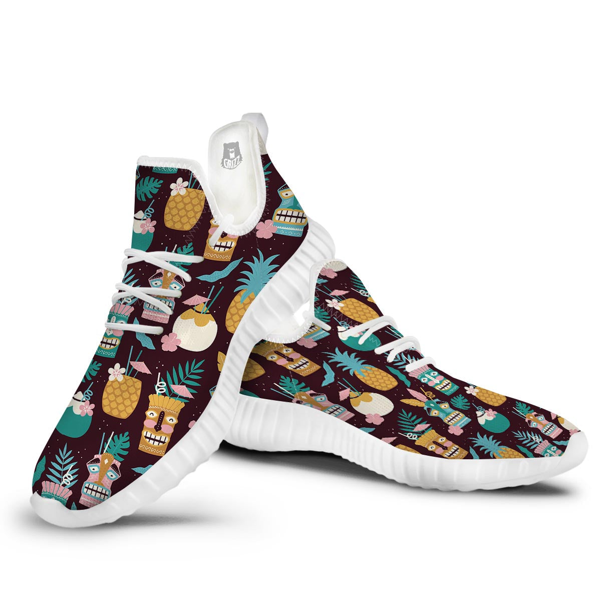 Luau Tiki Print Pattern White Walking Shoes-grizzshop