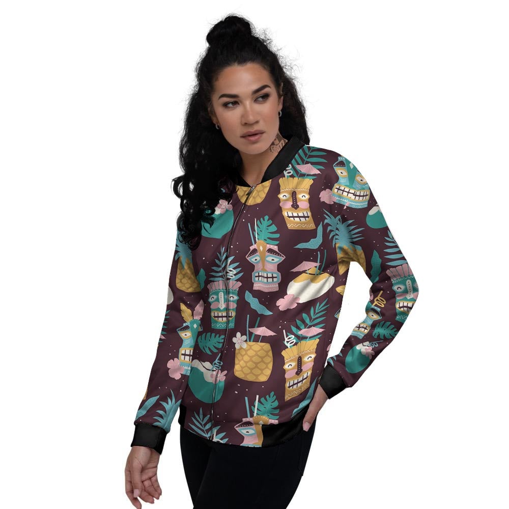 Luau Tiki Print Pattern Women's Bomber Jacket-grizzshop