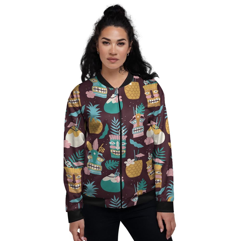 Luau Tiki Print Pattern Women's Bomber Jacket-grizzshop