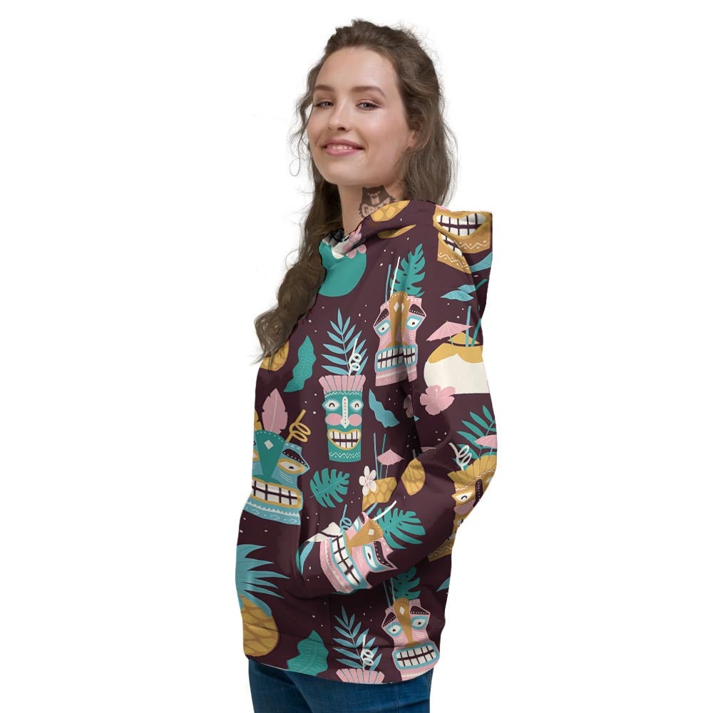 Luau Tiki Print Pattern Women's Hoodie-grizzshop