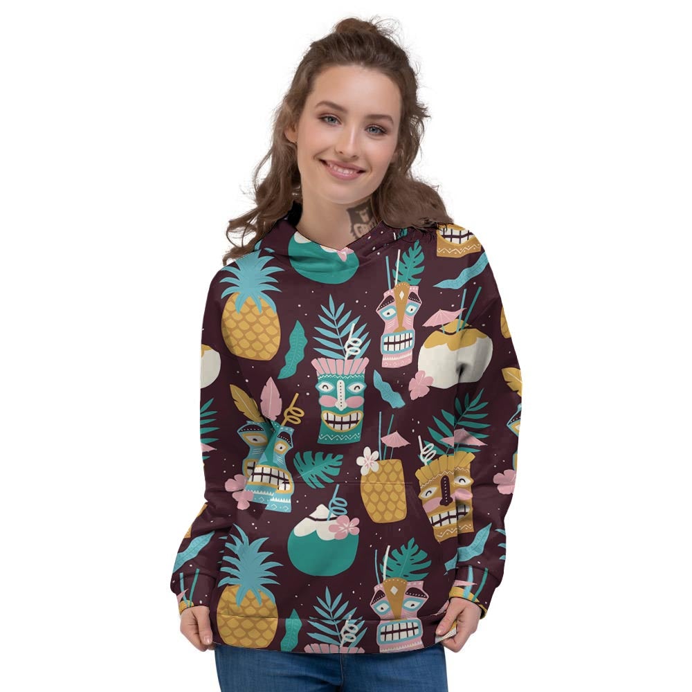 Luau Tiki Print Pattern Women's Hoodie-grizzshop
