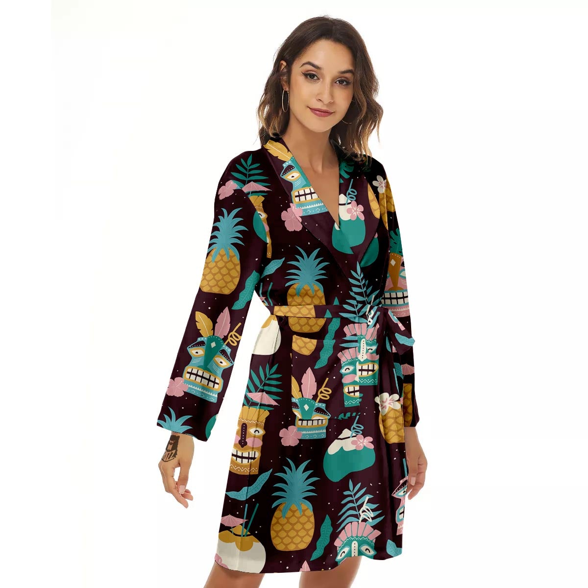 Luau Tiki Print Pattern Women's Robe-grizzshop