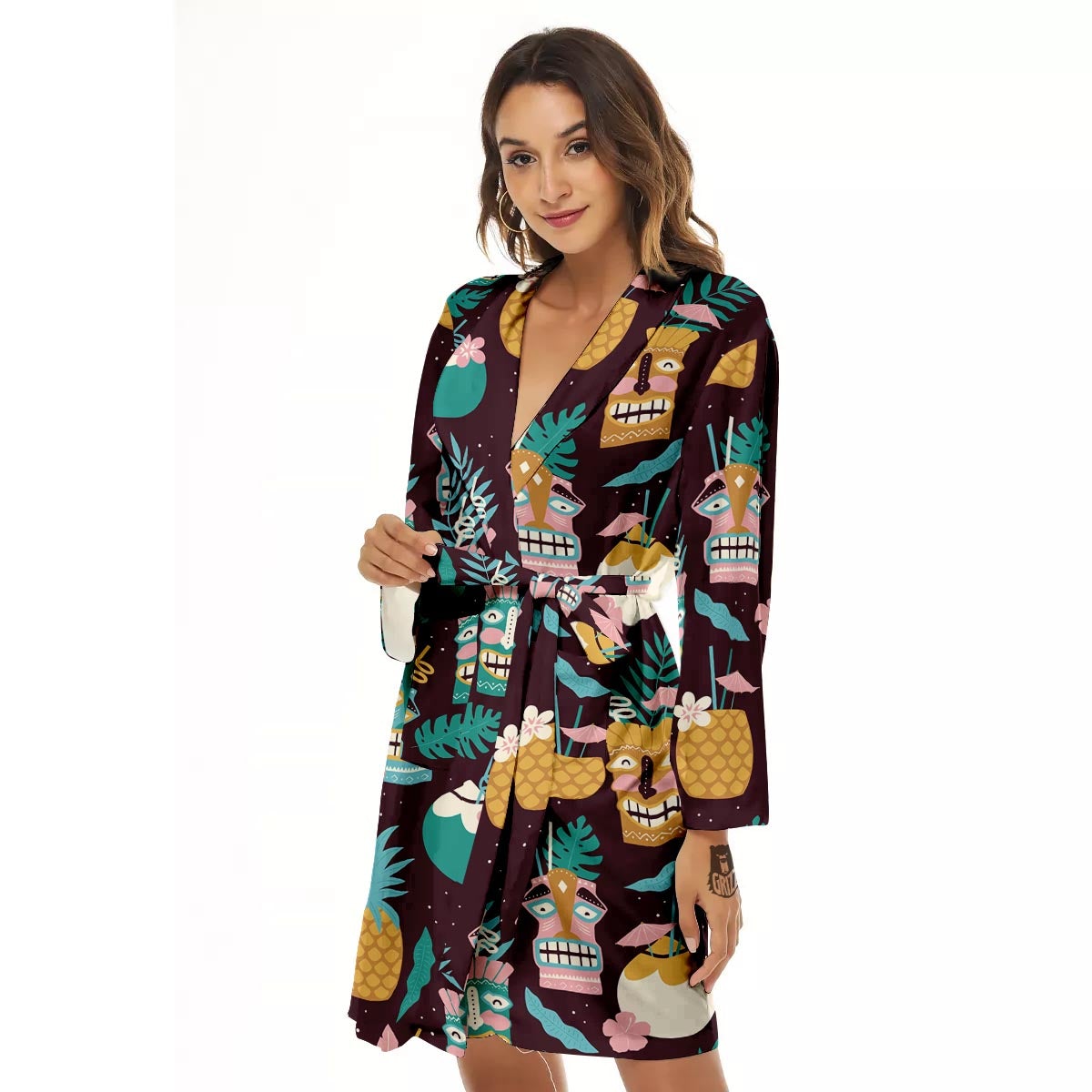 Luau Tiki Print Pattern Women's Robe-grizzshop