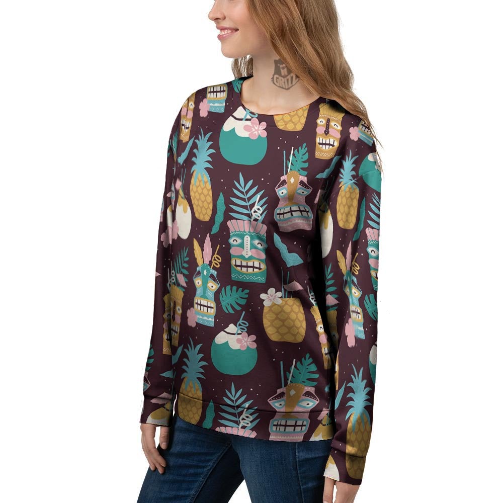 Luau Tiki Print Pattern Women's Sweatshirt-grizzshop