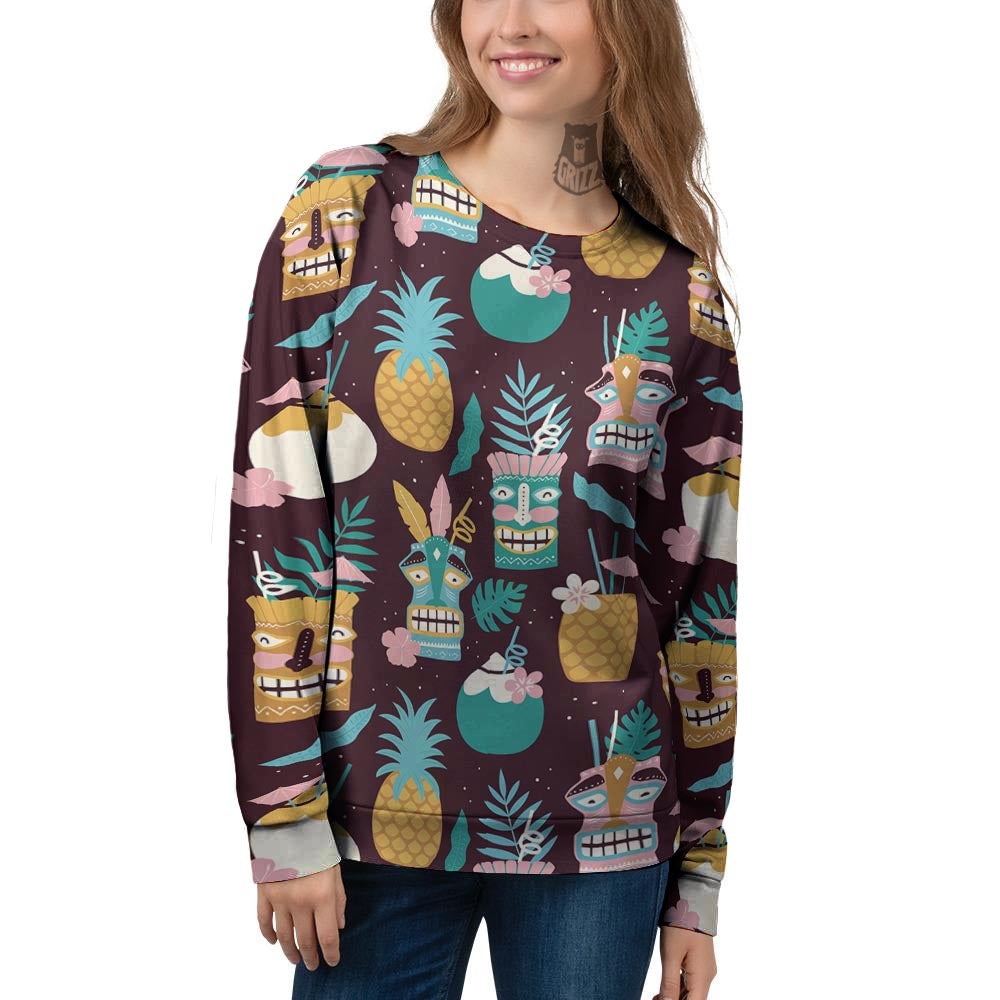 Luau Tiki Print Pattern Women's Sweatshirt-grizzshop