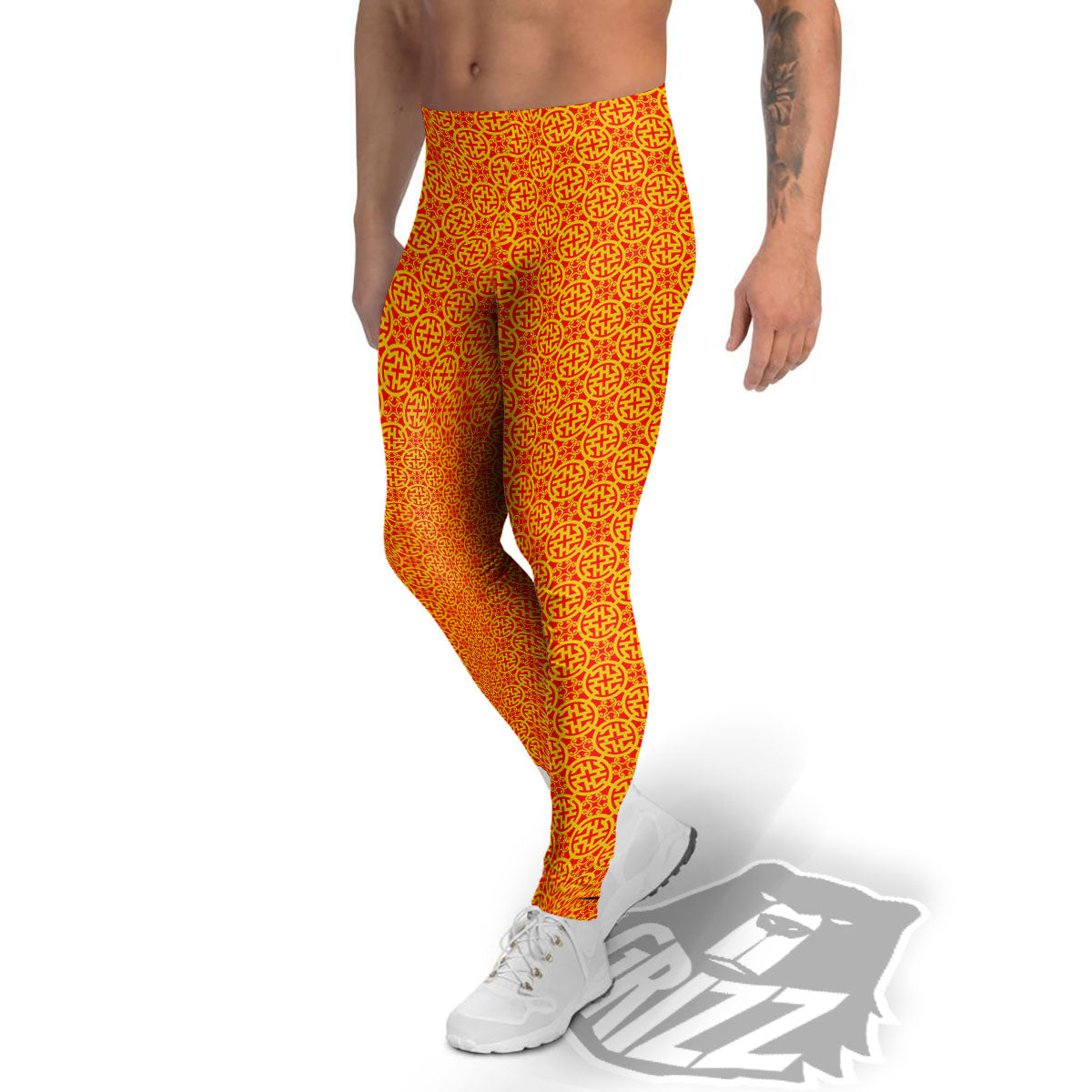 Luck Symbol Chinese Print Pattern Men's Leggings-grizzshop