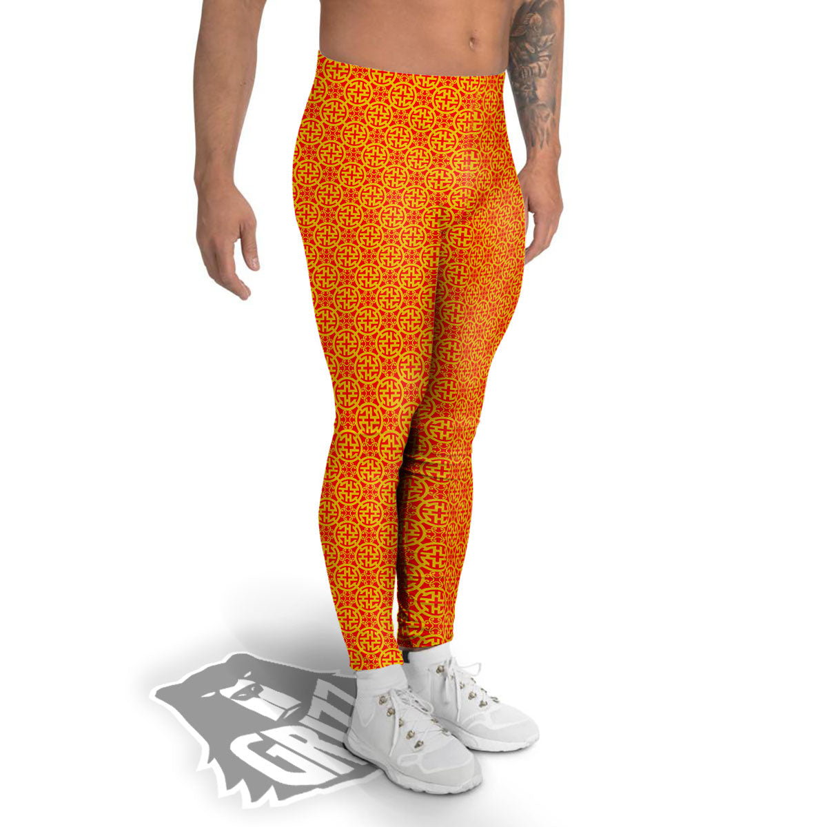 Luck Symbol Chinese Print Pattern Men's Leggings-grizzshop