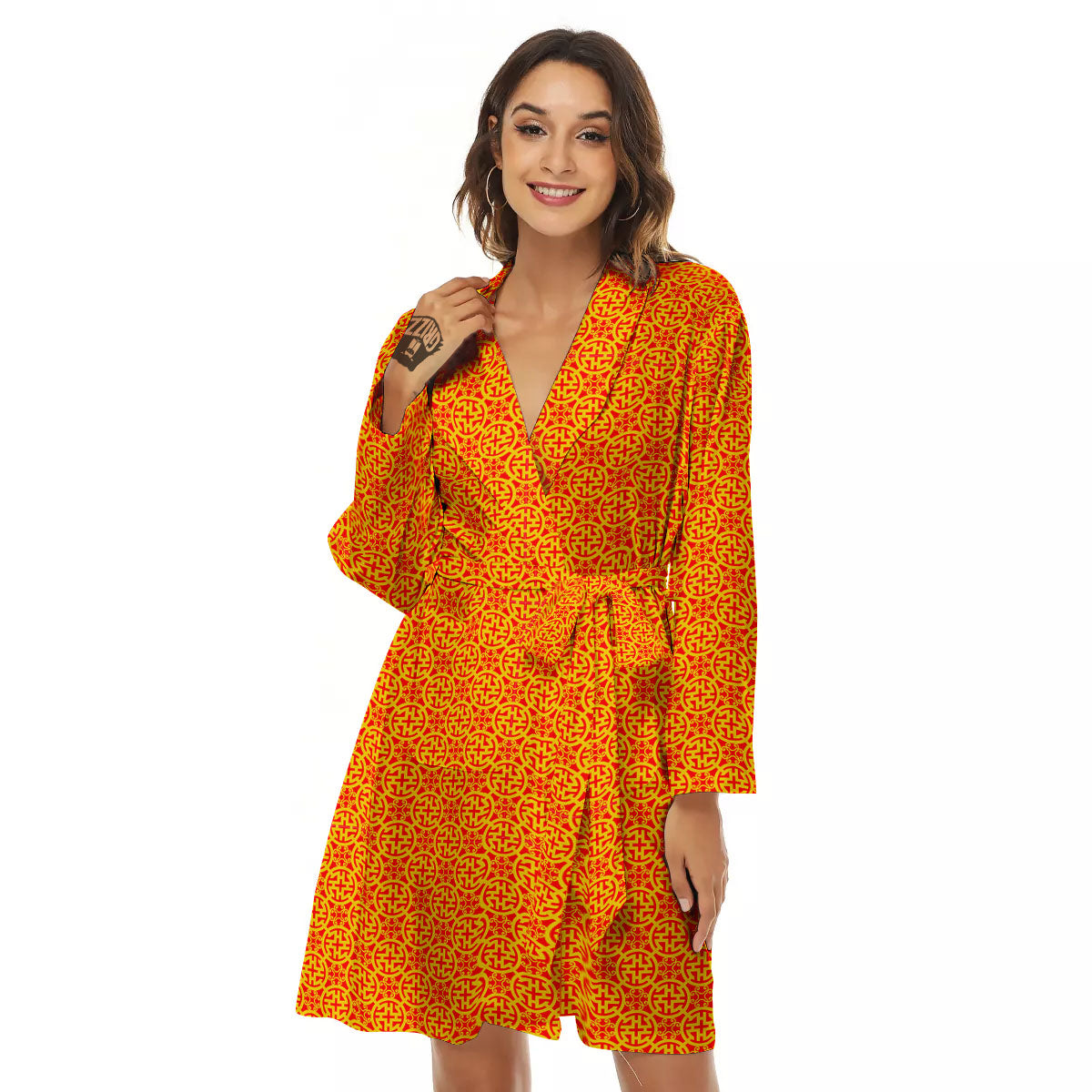 Luck Symbol Chinese Print Pattern Women's Robe-grizzshop