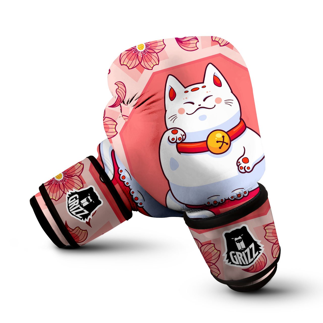 Lucky Cat And Sakura Japanese Print Boxing Gloves-grizzshop