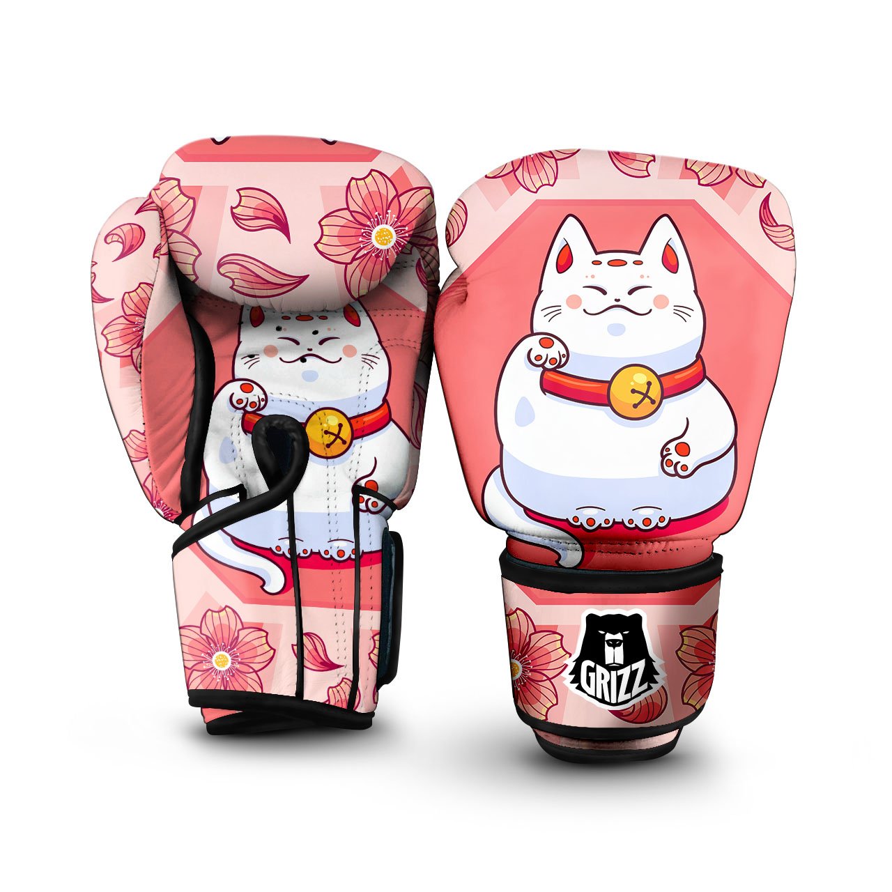 Lucky Cat And Sakura Japanese Print Boxing Gloves-grizzshop