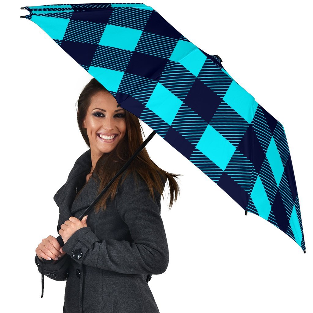 Lumberjack Blue Pattern Print Automatic Foldable Umbrella-grizzshop