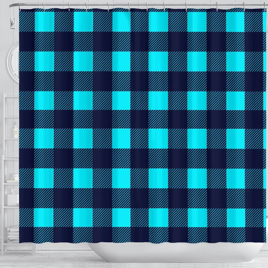 Lumberjack Blue Pattern Print Bathroom Shower Curtain-grizzshop