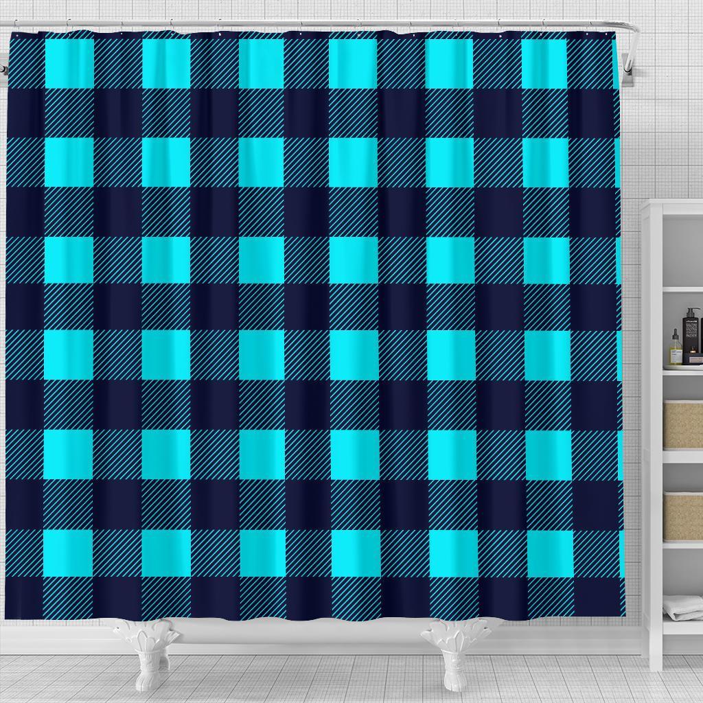 Lumberjack Blue Pattern Print Bathroom Shower Curtain-grizzshop