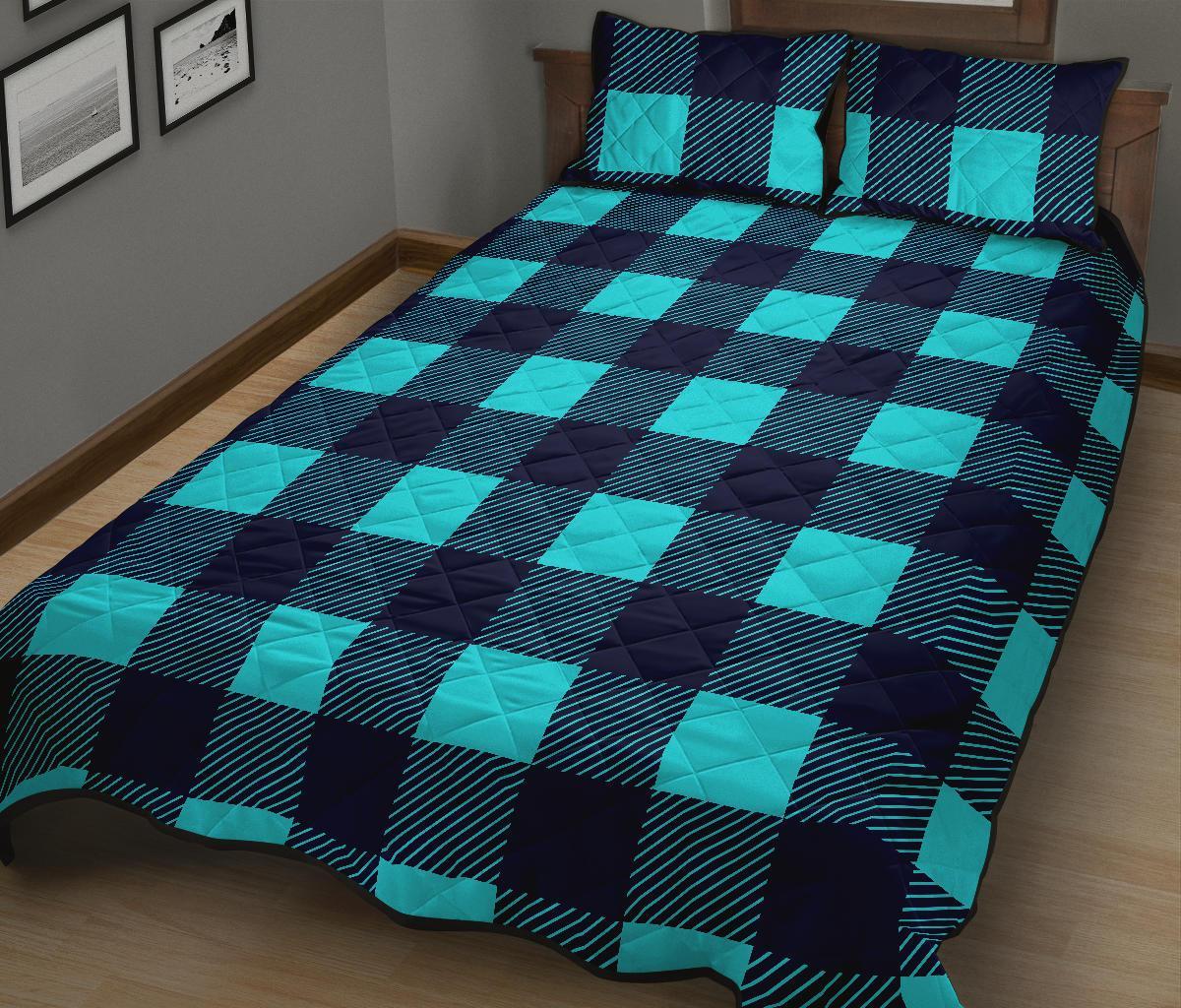 Lumberjack Blue Pattern Print Bed Set Quilt-grizzshop