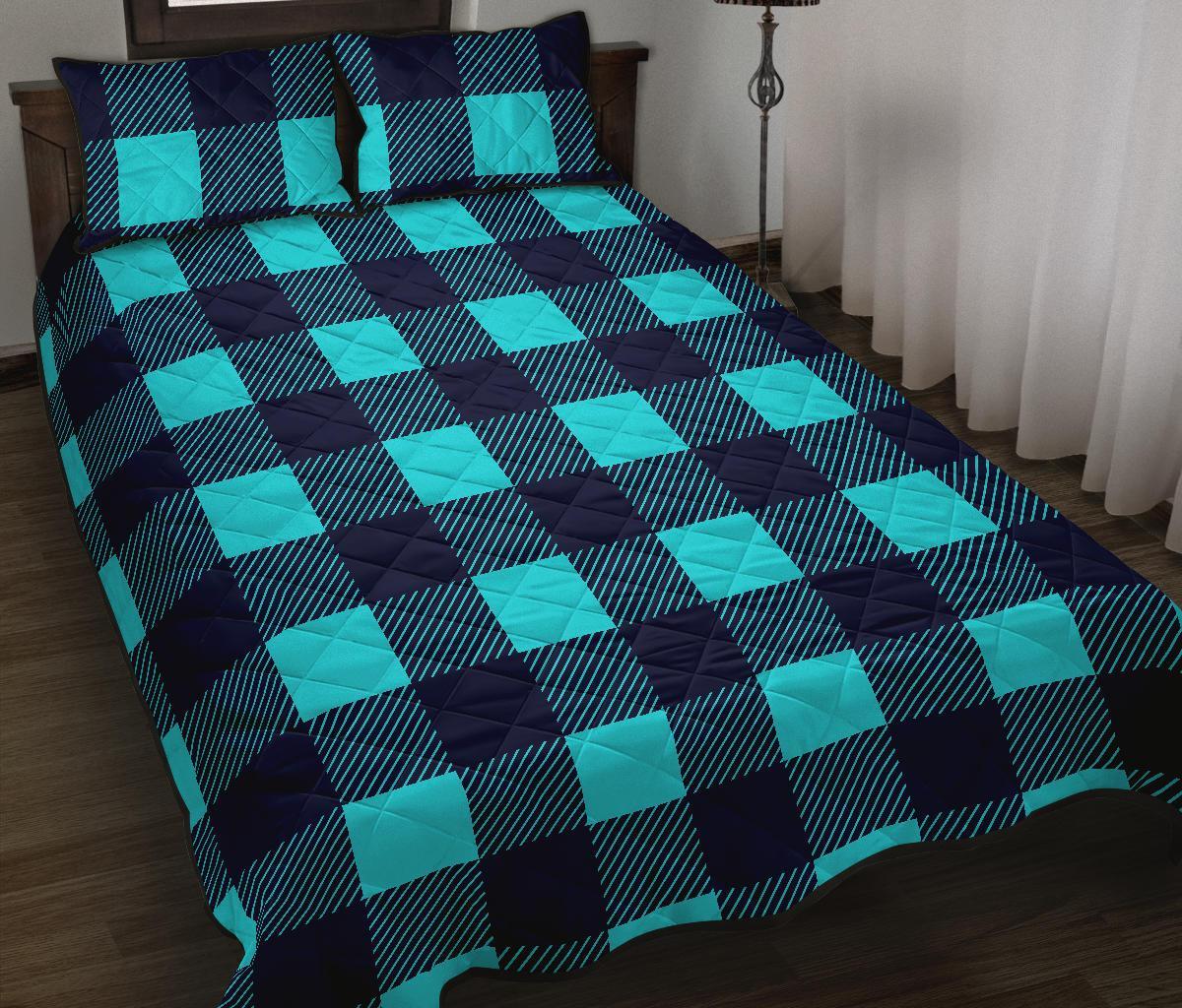 Lumberjack Blue Pattern Print Bed Set Quilt-grizzshop