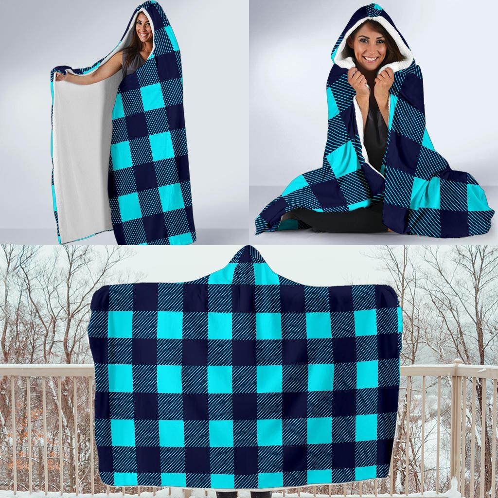 Lumberjack Blue Pattern Print Hooded Blanket-grizzshop