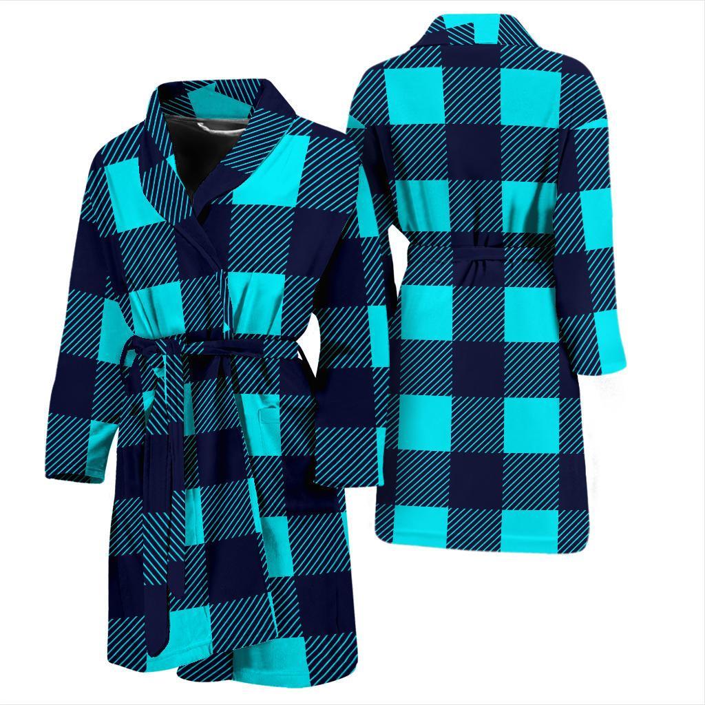 Lumberjack Blue Pattern Print Men Long Robe-grizzshop