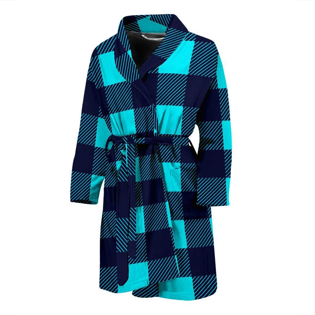 Lumberjack Blue Pattern Print Men Long Robe-grizzshop